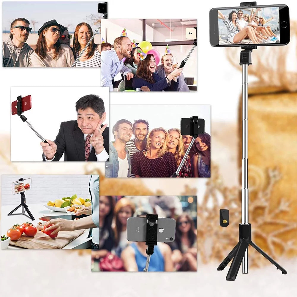 3 in 1 Extendable Selfie Stick Tripod with Detachable Bluetooth Wireless Remote Phone Holder Compatible with Iphone and Android Smartphone