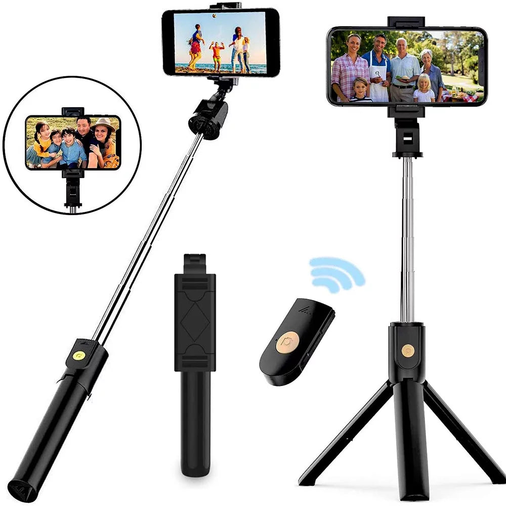 3 in 1 Extendable Selfie Stick Tripod with Detachable Bluetooth Wireless Remote Phone Holder Compatible with Iphone and Android Smartphone