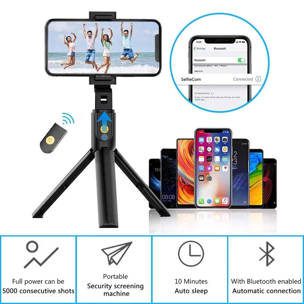 3 in 1 Extendable Selfie Stick Tripod with Detachable Bluetooth Wireless Remote Phone Holder Compatible with Iphone and Android Smartphone