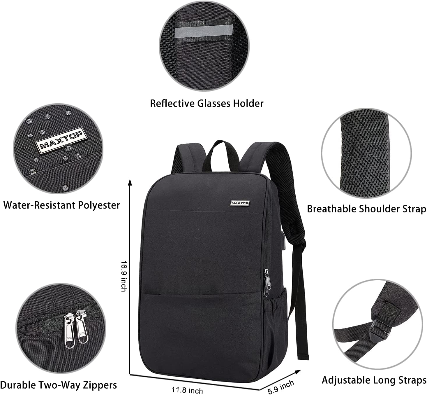 Deep Storage Laptop Backpack with USB Charging Port[Water Resistant] College School Computer Bookbag Fits 16 Inch Laptop (15.6 Inch, Black)