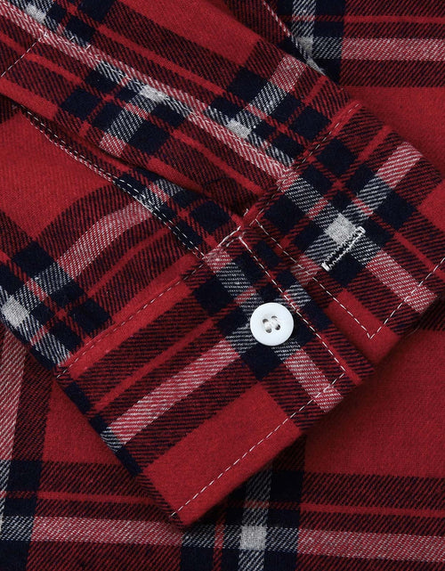 Load image into Gallery viewer, Men&#39;S Casual Plaid Flannel Jacket with Hoodie Lightweight Fall Winter Long Sleeve Button down Plaid Flannel Hooded Shirt Red L
